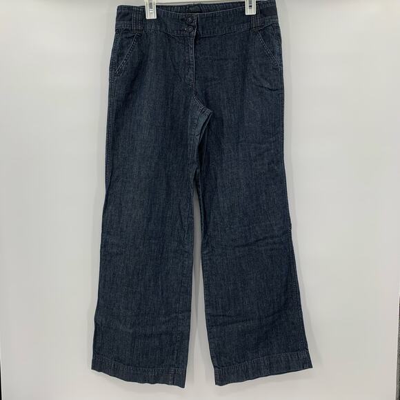 NY&Co Womens 12 Tall Wide Leg Jeans Mid Rise Dark Wash Blue Pockets Stretch - Picture 1 of 13